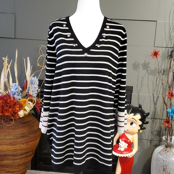 NWOT Striped Sweater with Contrast Cuff - Picture 1 of 7